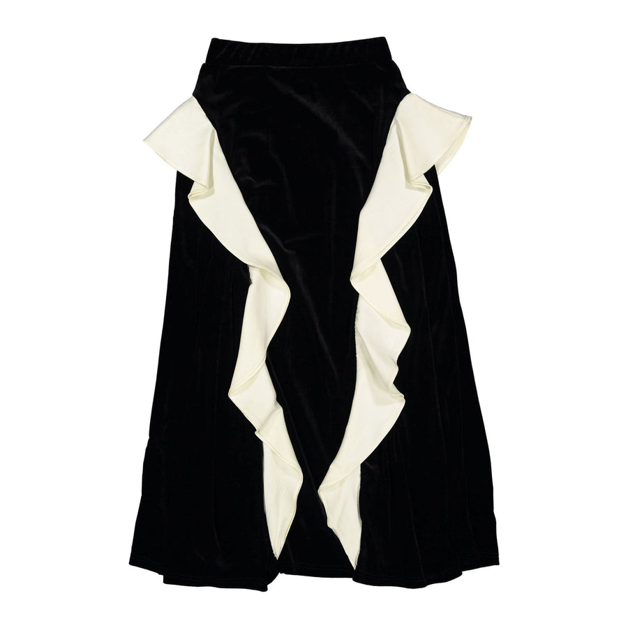 Black Velvet Skirt with White Ruffle - Black - Posh New York