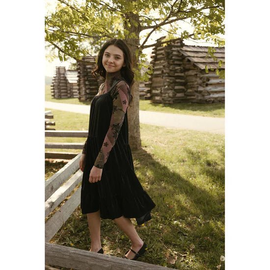 Black Velvet Tiered Jumper - Black - Posh New York