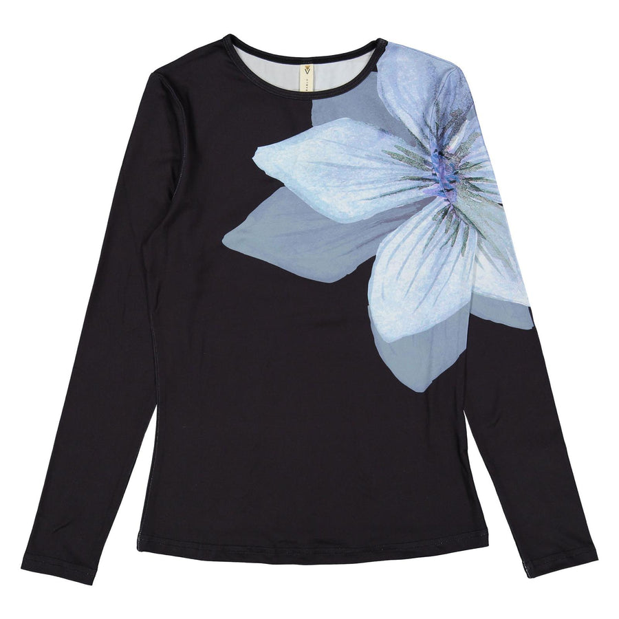 Black with Blue Flower Top - Black - Posh New York