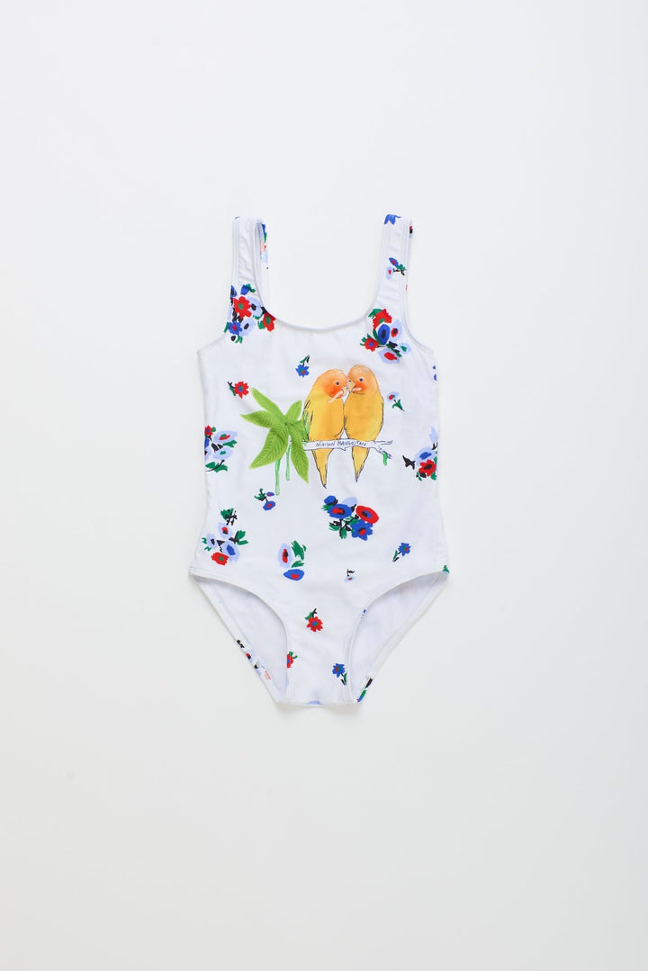 Blossom Birds Swimsuit - White - Posh New York