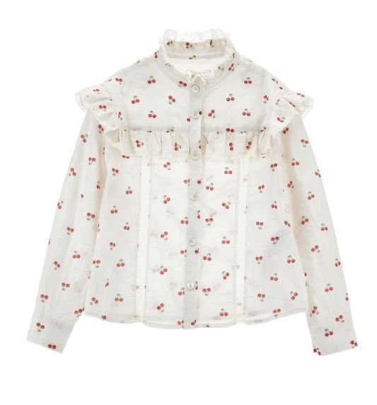 Blouse W Ruffles N cherry - White Red - Posh New York
