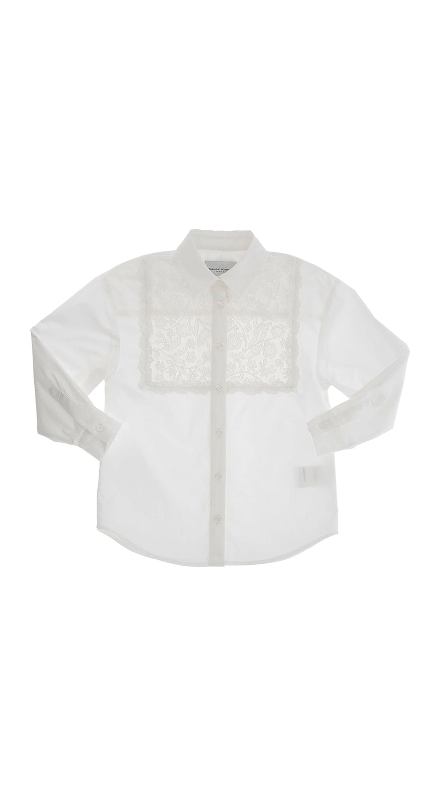 Blouse with Collar Tulle Embroidered Flower - Natural - Posh New York