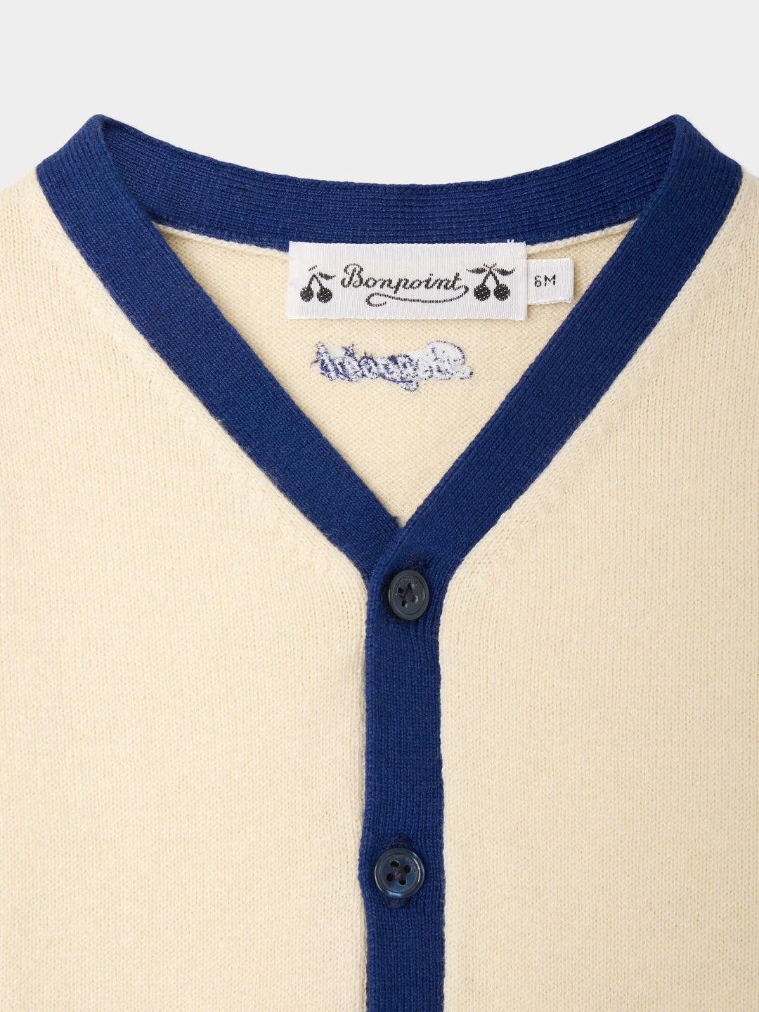 Blue and Cream V - Neck Cardigan - RA Blanc Lait 202 - Posh New York