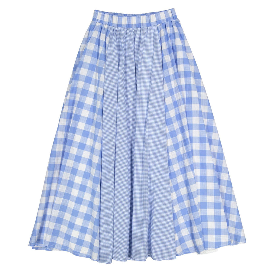 Blue Checked Maxi Skirt - Blue and White Plaid - Posh New York