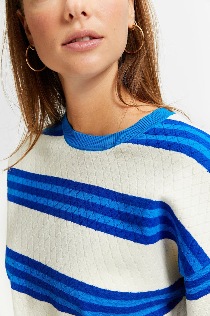 Box Pullover With Stripes Short/SL - Blue - Posh New York