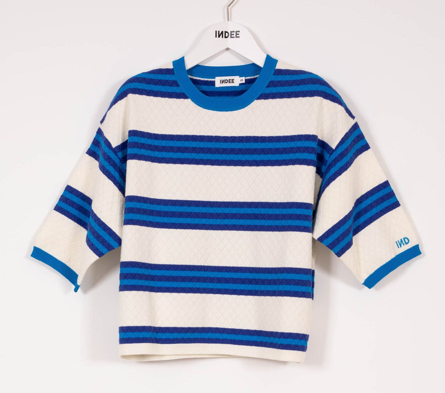 Box Pullover With Stripes Short/SL - Blue - Posh New York