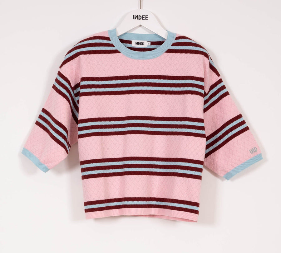 Box Pullover With Stripes Short/SL - Pink - Posh New York