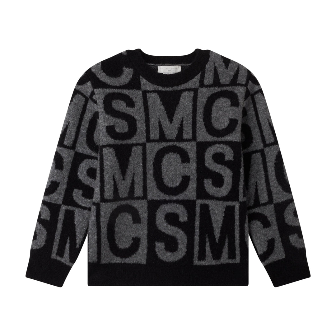 Boy Sweater with SMC Lettering Jacquard - Black Grey - Posh New York