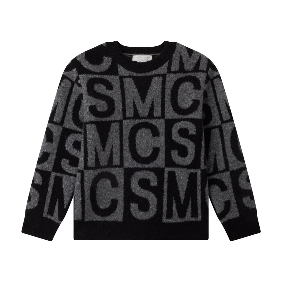 Boy Sweater with SMC Lettering Jacquard - Black Grey - Posh New York