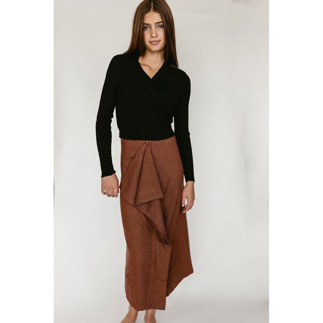 Burnt Orange Wool Ruffle Skirt - Posh New York