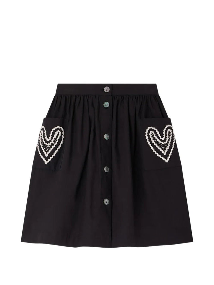 Button Skirt With Heart Pockets - Faux Noir 199A - Posh New York