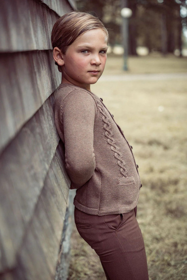 Cabled Knit Cardigan - Mocha - Posh New York