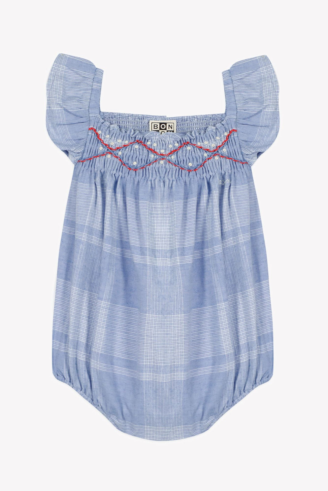 Chambray Plaid Romper - Chambray Carreuax - Posh New York