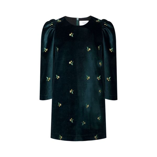 Cotton Velvet Dress Long Sleeves - Emerald - Posh New York