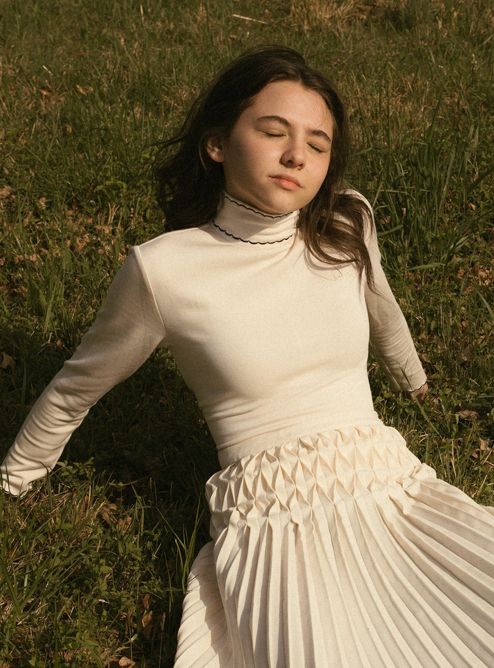 Cream Mockneck with Black Embro - Cream - Posh New York