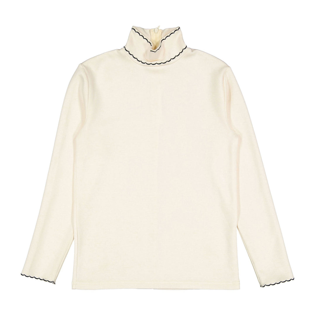 Cream Mockneck with Black Embro - Cream - Posh New York