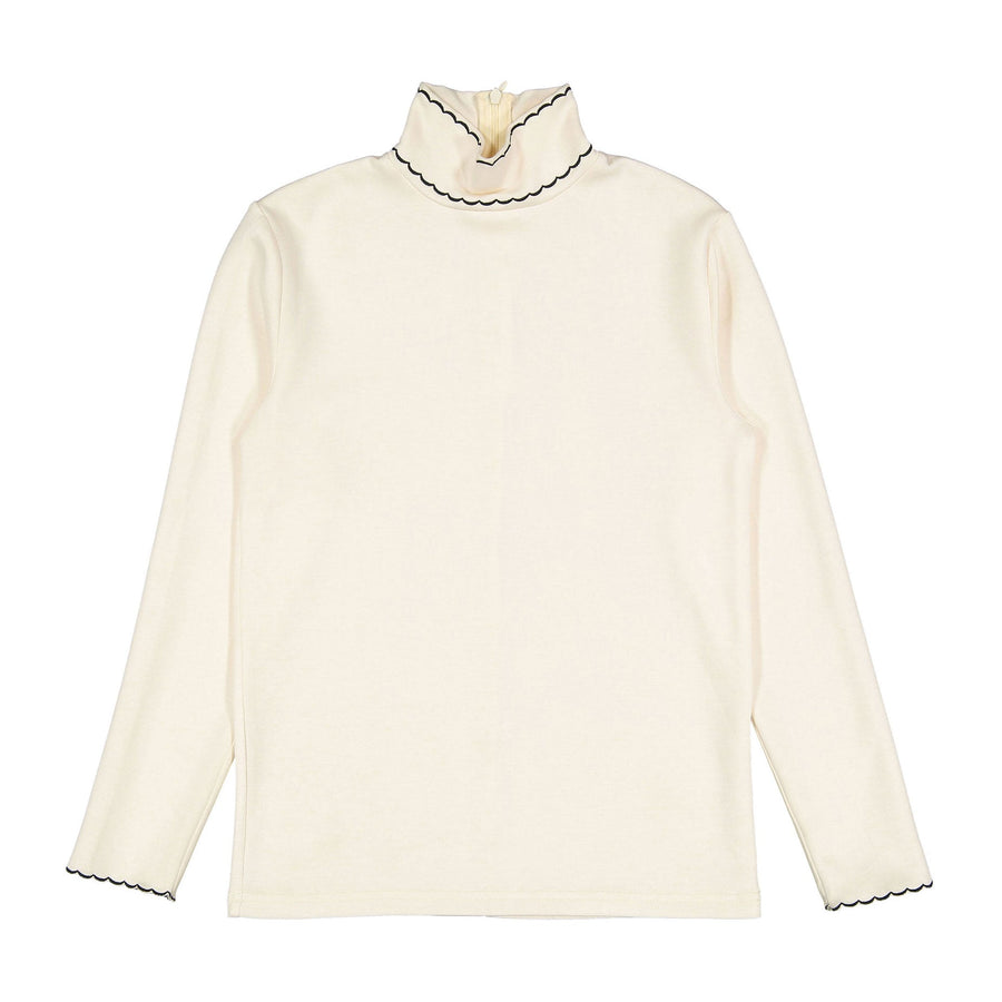 Cream Mockneck with Black Embro - Cream - Posh New York
