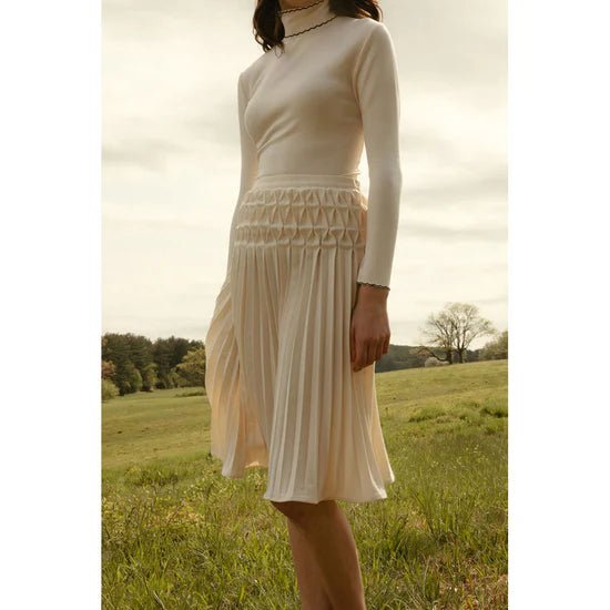 Cream Pleated Short Skirt - Cream - Posh New York