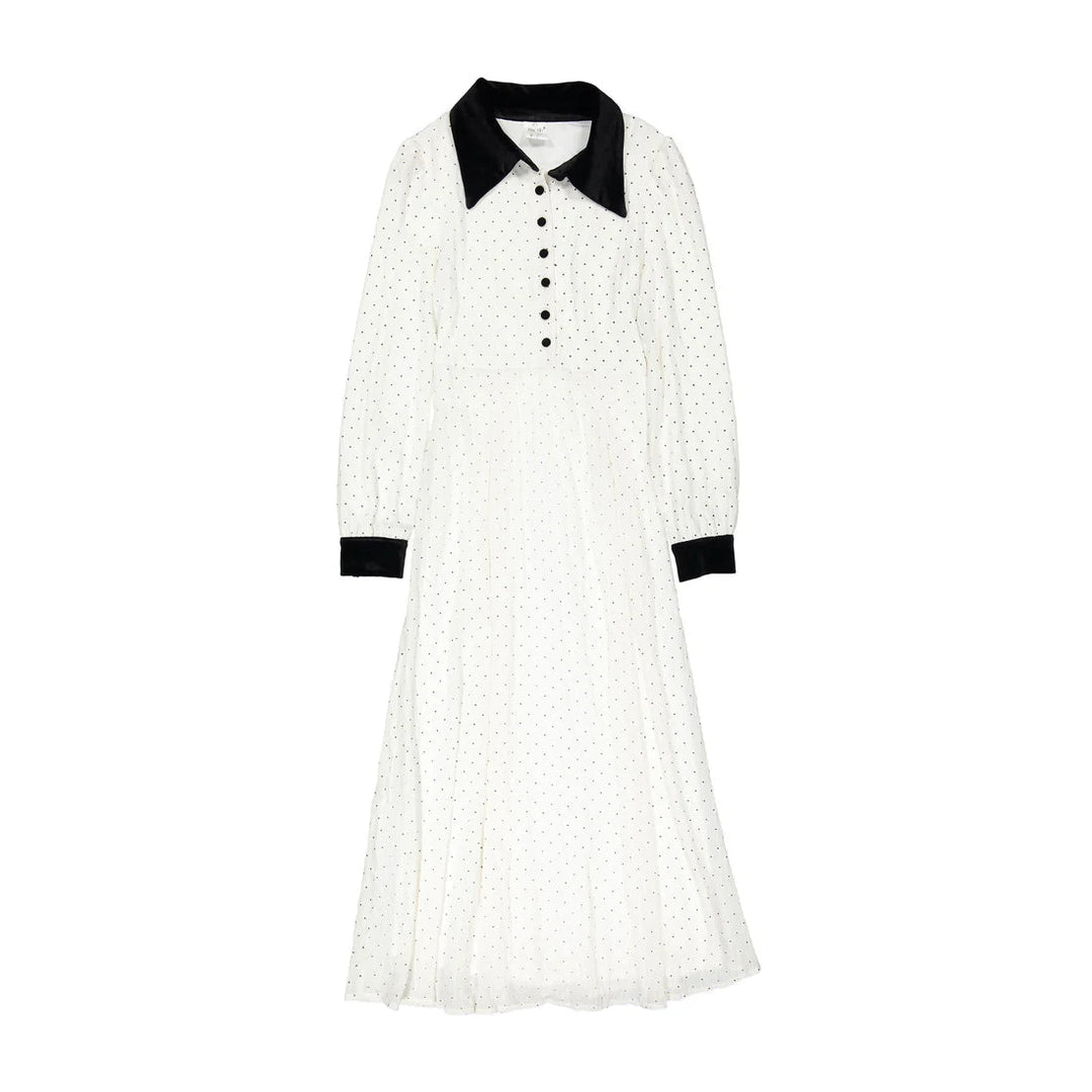 Cream Polka Dot Collared Dress - White - Posh New York