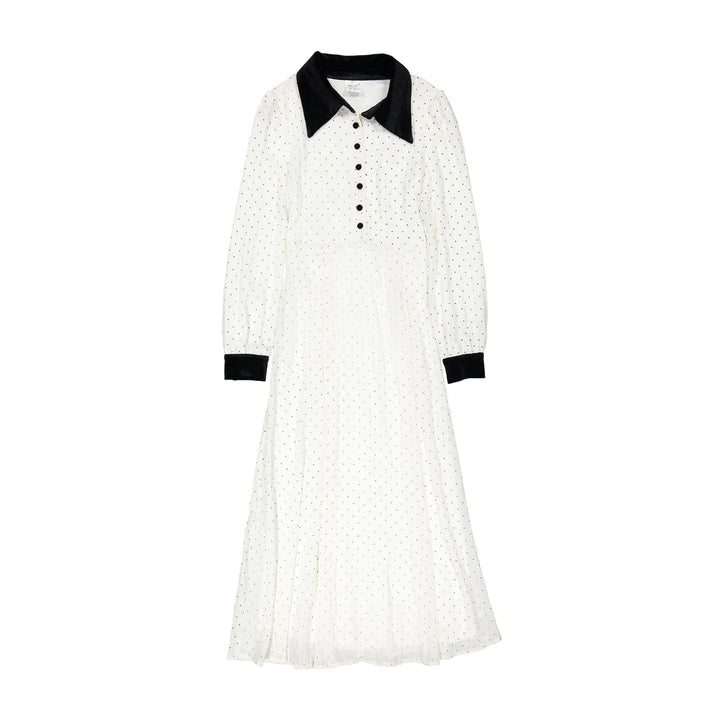 Cream Polka Dot Collared Dress - White - Posh New York