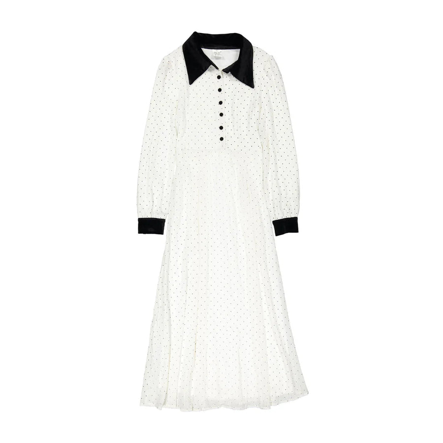 Cream Polka Dot Collared Dress - White - Posh New York