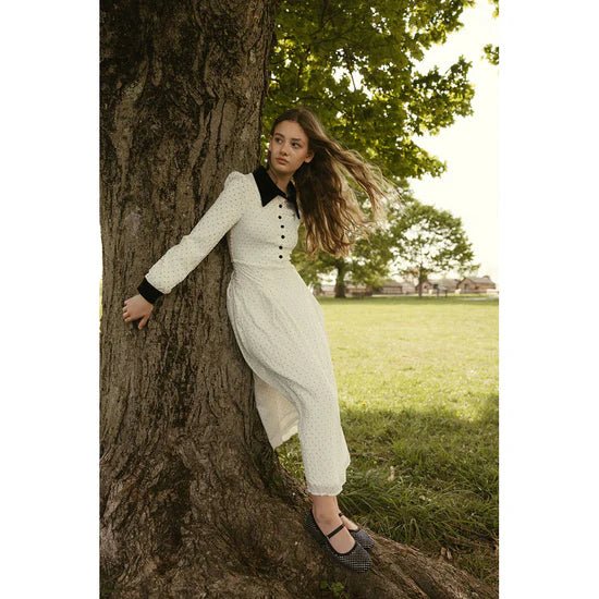 Cream Polka Dot Collared Dress - White - Posh New York