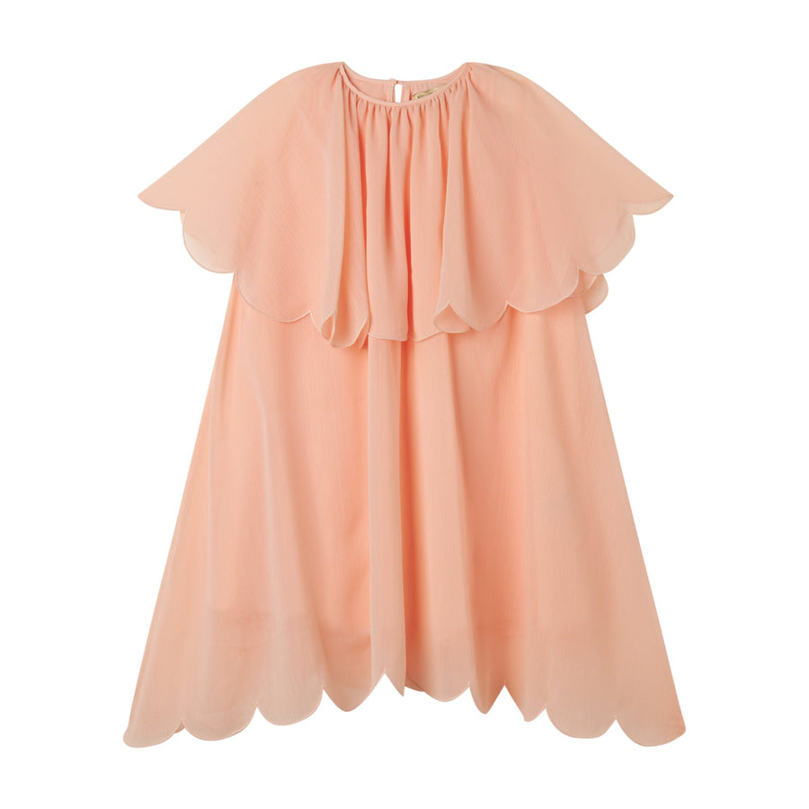 Creponette Dress with Embro Scallops - Peach - Posh New York