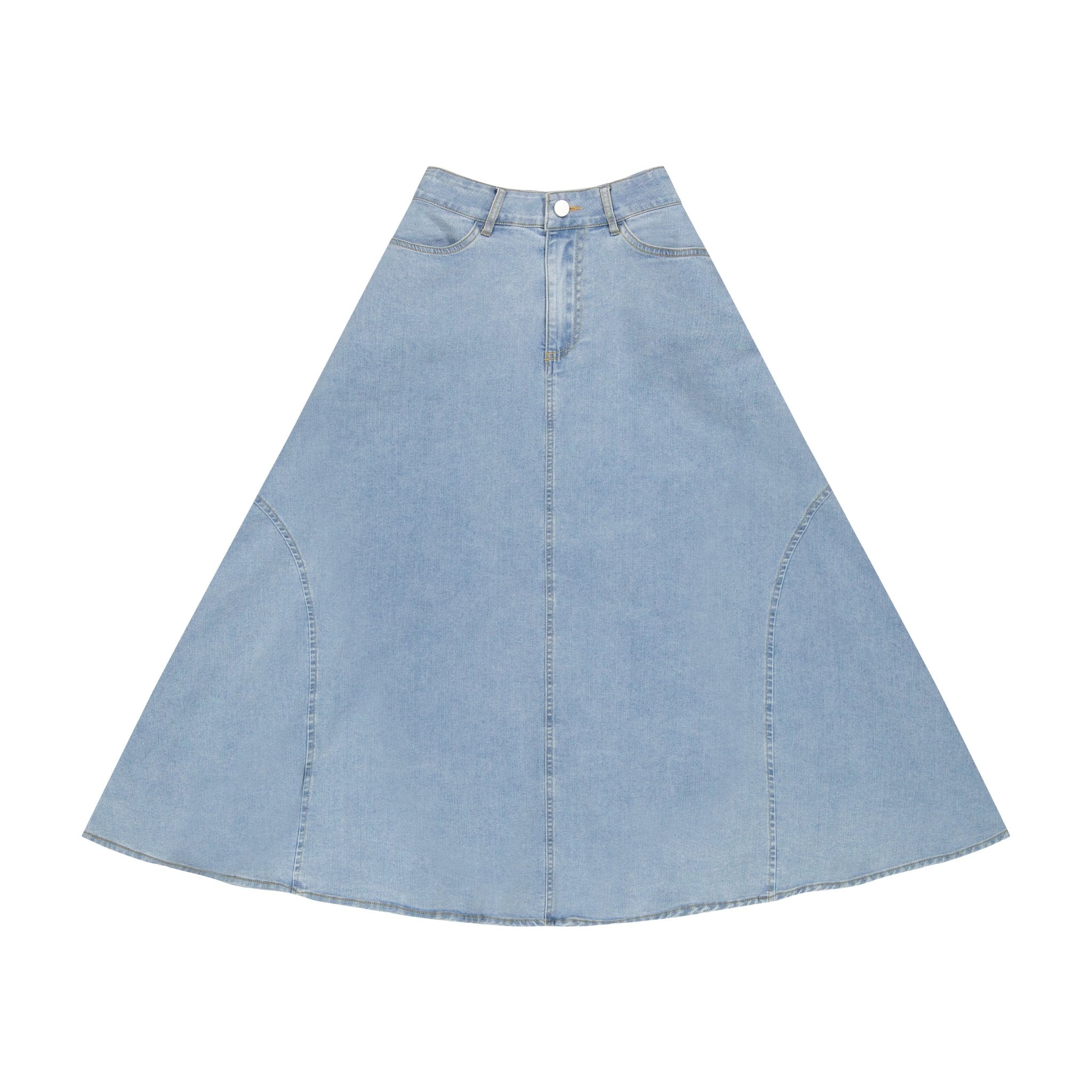 【BAON】Jikik Denim Long Skirt Perbai Womens Long Denim Skirt Elastic High Waist A Line