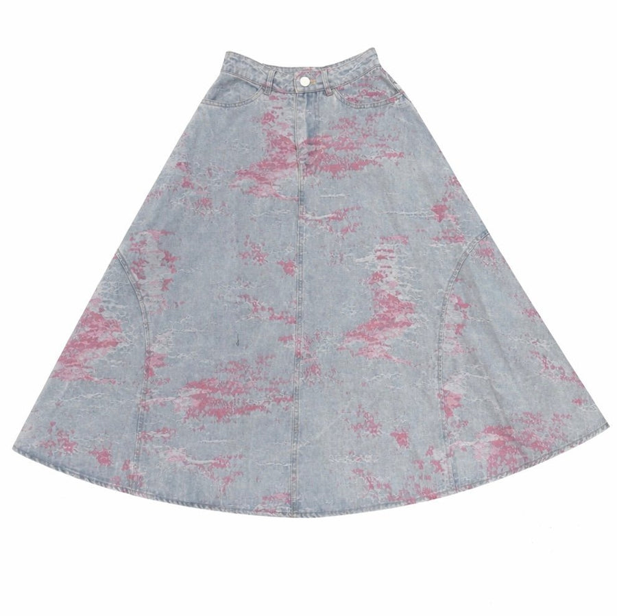 Denim Skirt With Swatch Print - Pink - Posh New York