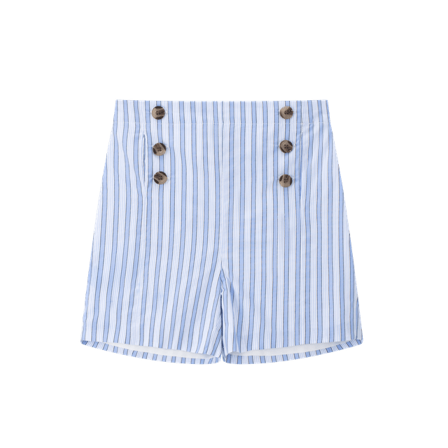 Double Breasted Shorts - Blue Striped - Posh New York