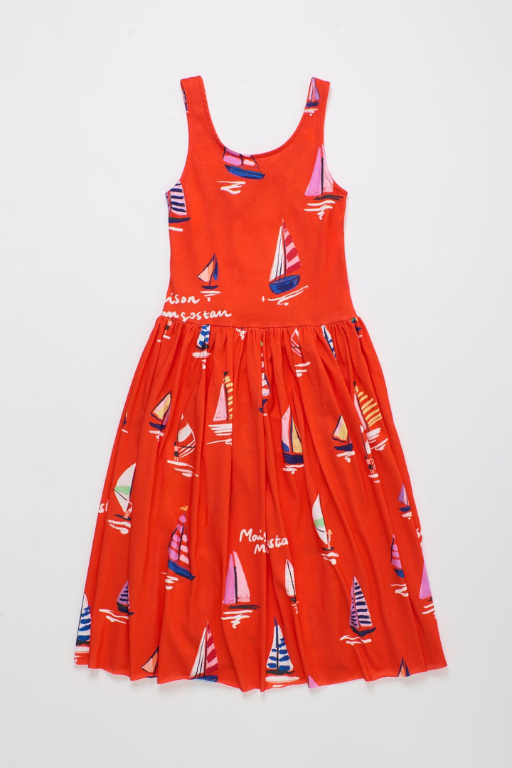 Dress With Sail Boats - Red - Posh New York