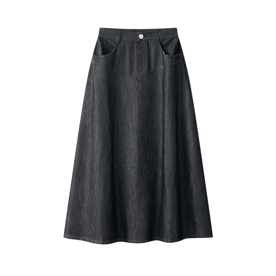 Drop Seam Denim Skirt - Black Denim - Posh New York