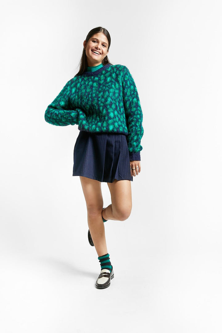 Entarsia Fauve Printed Alpaca Pullover - Navy - Posh New York