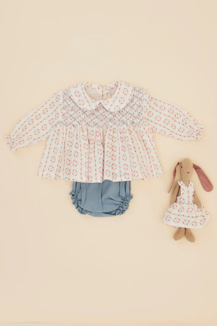 Esteiro blouse and bloomer set - White and Blue - Posh New York