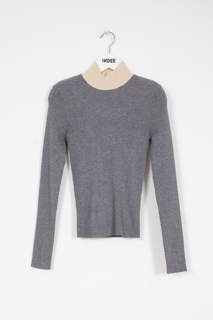 Fine Ribbed Knit Turtleneck - Grey Mellange - Posh New York