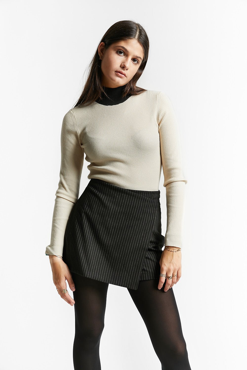 Fine Ribbed Knit Turtleneck - Off White - Posh New York