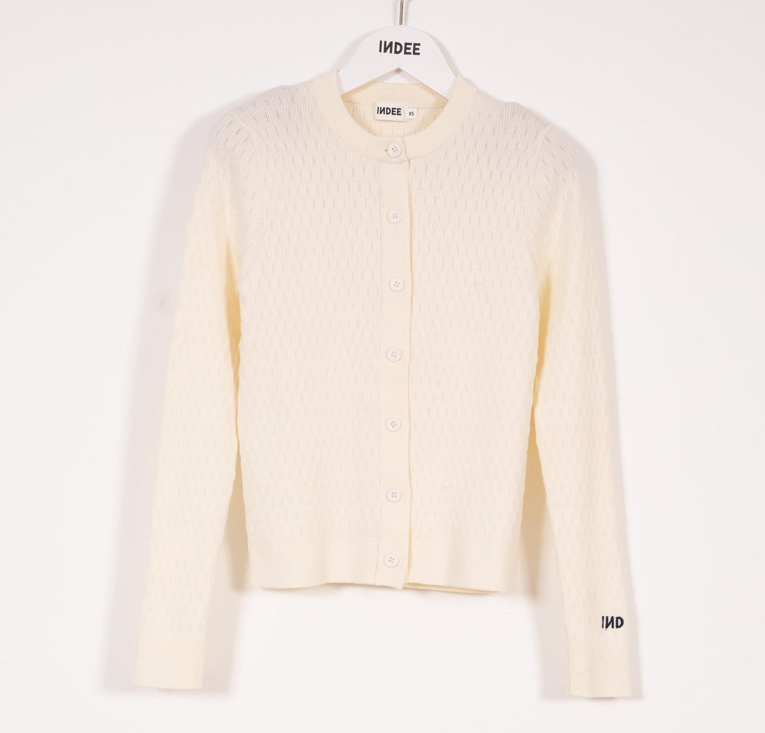 Fitted Cardigan With Contrasts - Off White - Posh New York