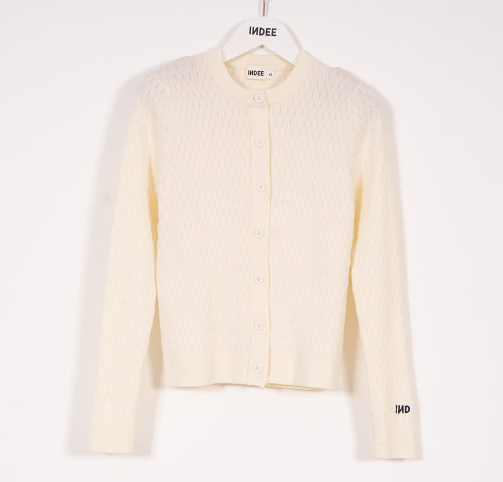 Fitted Cardigan With Contrasts - Off White - Posh New York