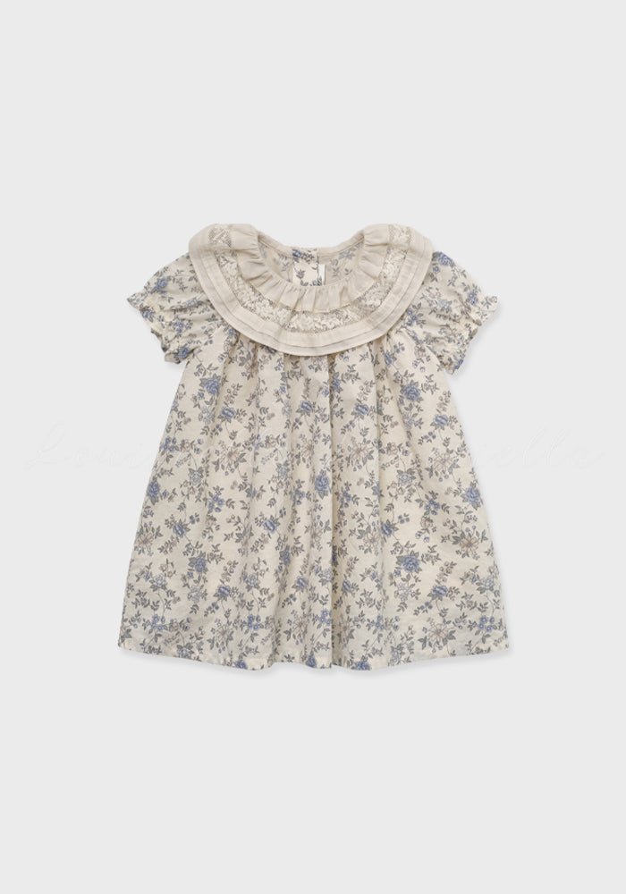 Floral Dress With Collar - Vintage Blue - Posh New York