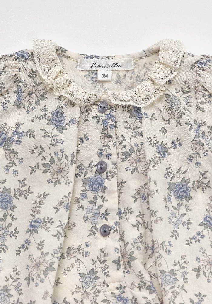 Floral Romper With Collar - Vintage Blue - Posh New York