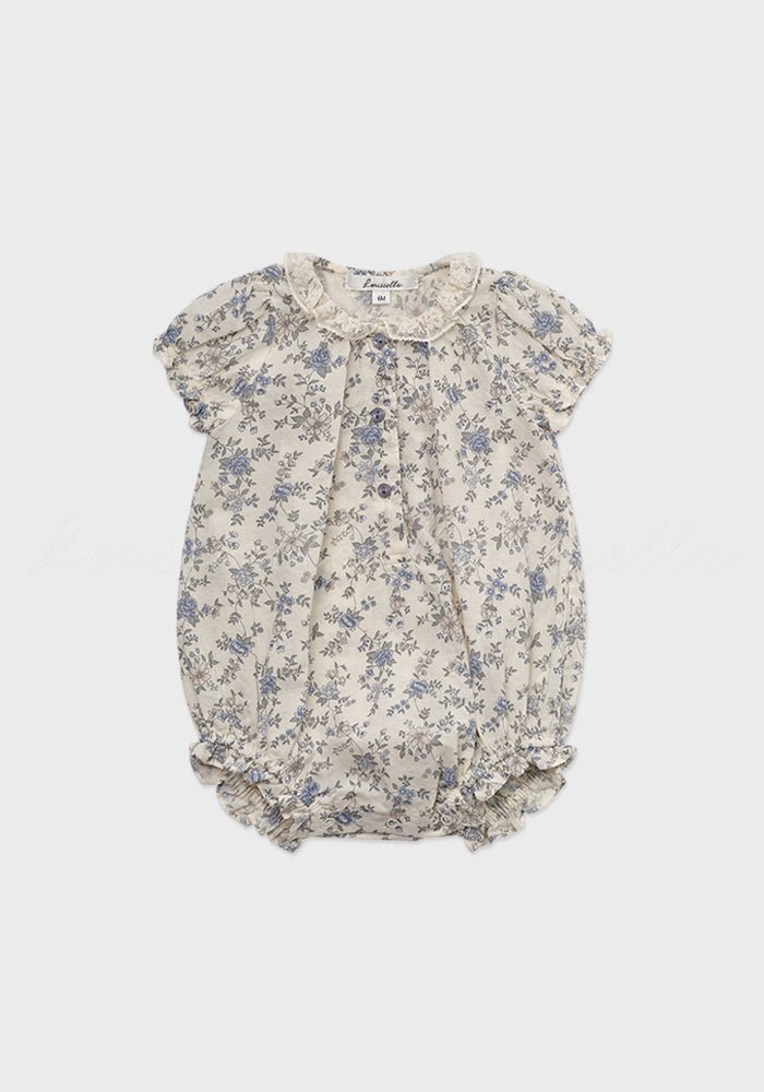 Floral Romper With Collar - Vintage Blue - Posh New York