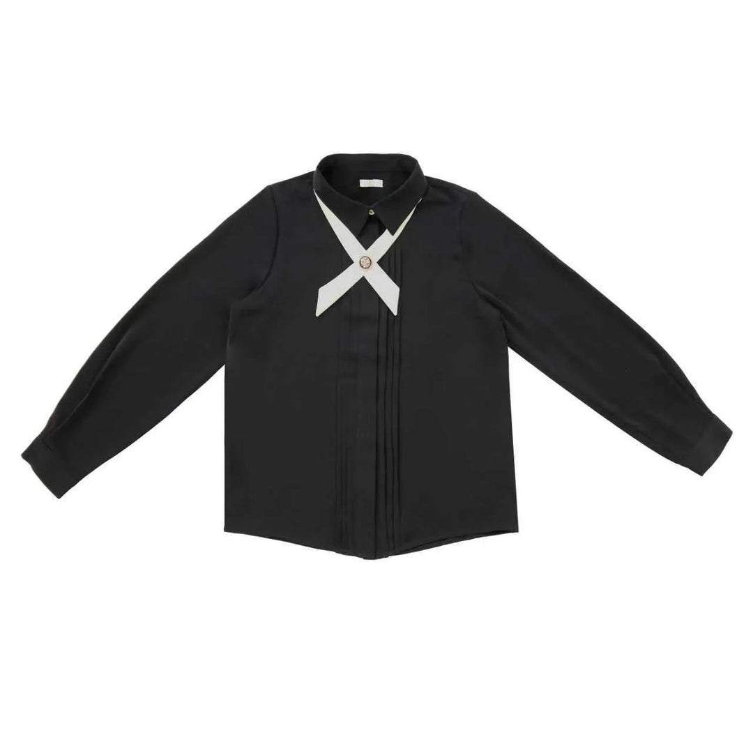 Front Pleat Blouse - Black - Posh New York