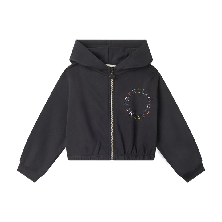 Girl Cropped Zip Up Hoodie with Logo Embro - Black - Posh New York