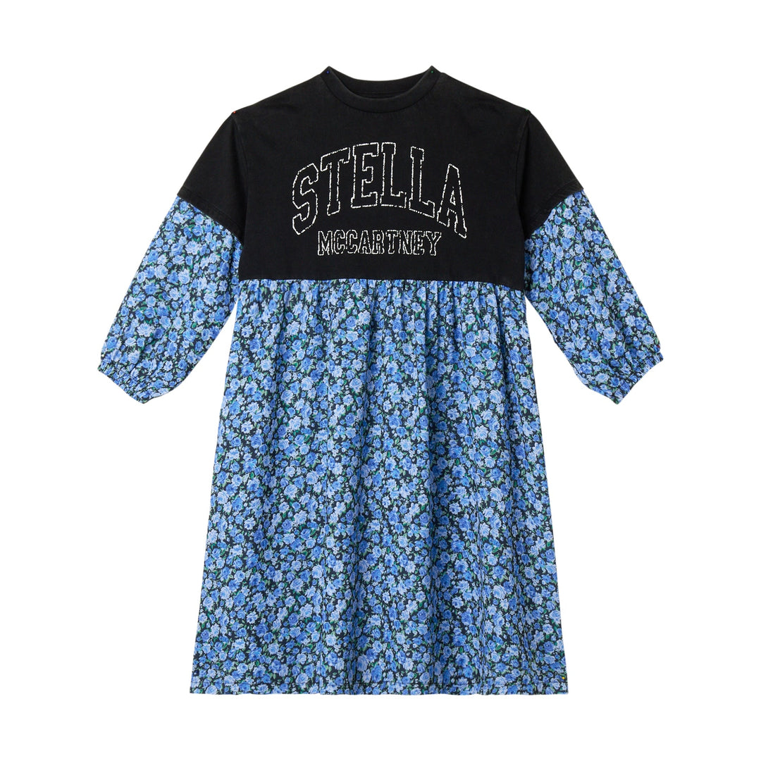 Girl Floral Dress with Logo - Black - Posh New York