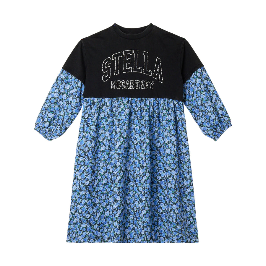 Girl Floral Dress with Logo - Black - Posh New York
