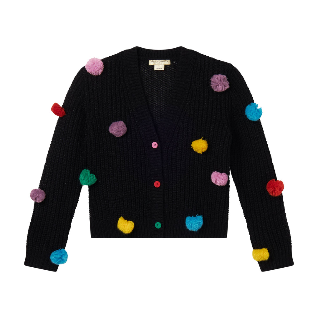 Girl Knit Cardigan with 3D Pompom - Black - Posh New York