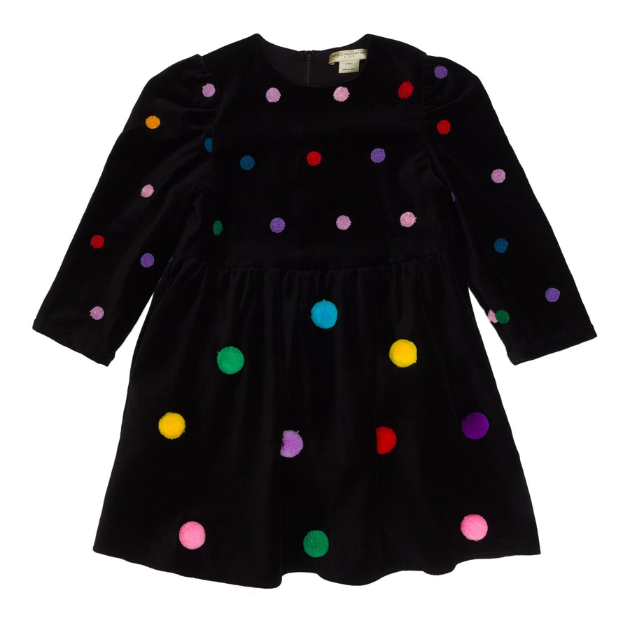 Girl La Mini Polka Dot Embro Velvet Dress - 930 Black - Posh New York