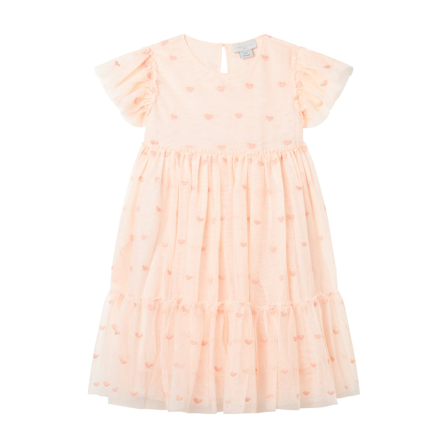 Girl SS Pink Hearts Embro Tulle Dress - Light Pink - Posh New York