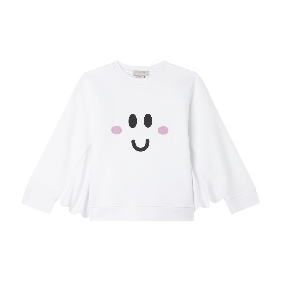 Girl Sweatshirt with Ghost Face Print and Wings - White - Posh New York