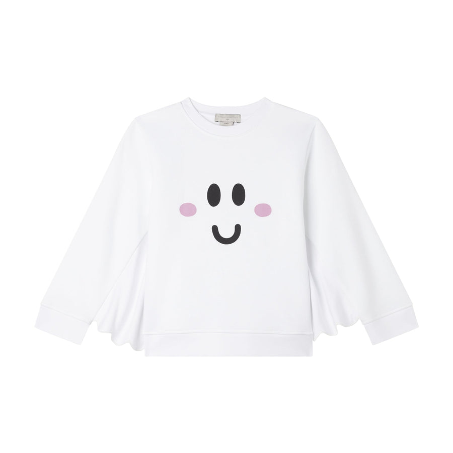 Girl Sweatshirt with Ghost Face Print and Wings - White - Posh New York